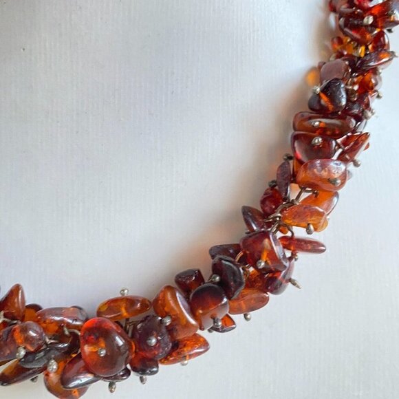 Vintage Deep Saturation Amber Asymmetrical Bead Necklace - Picture 4 of 8